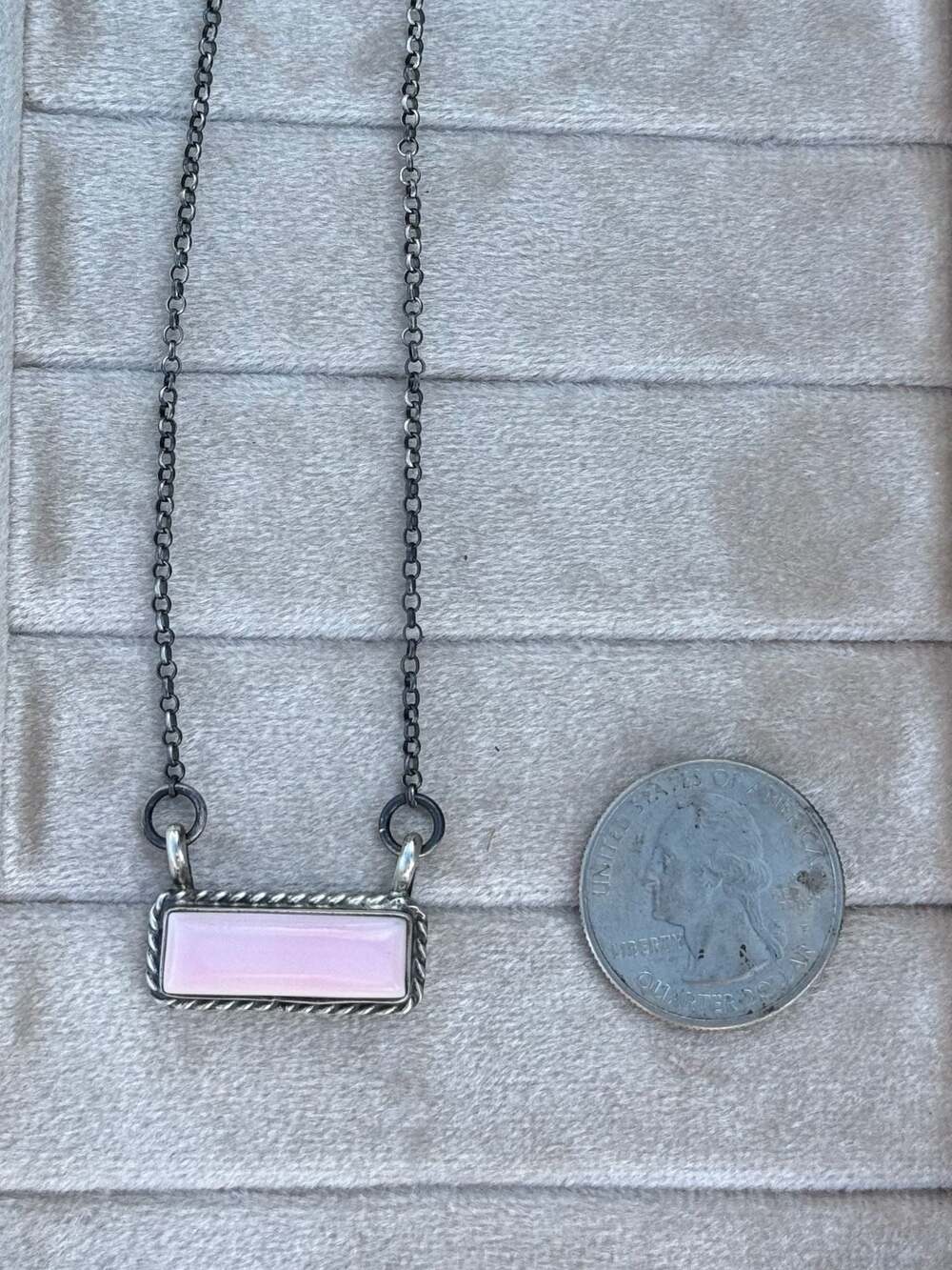 Chassity Belone Navajo Sterling Silver Pink Conch Bar Necklace